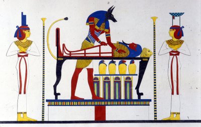 Anubis ve bir mumya - Ippolito Rosellini (Rossellini) tarafından “” Mısır ve Yukarı Nubia Anıtları”nda. by Unknown artist