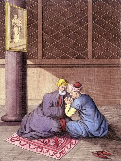 Bir adamın itiraflarını dinleyen Ermeni piskopos. by Unknown artist