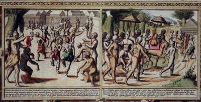 Sanat Portekiz: Luis Texeira (1602-1650) tarafından Gine haritasının yerli detayının dansı, 17. yüzyılın gravürü. by Unknown artist