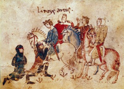Arthur Efsanesi: “” Kral Arthur yumuşatıcı şövalyeler (Meliadus (veya Meliodas), Esclabor ve Arfasar (veya Arphasar)”” Minyatür “” Meliadus, Tristan