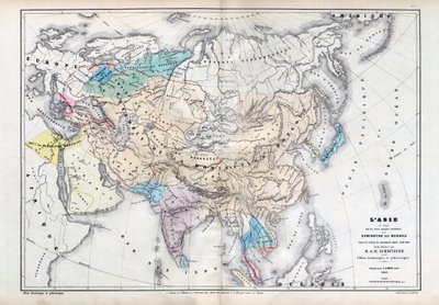 Qubilai (Kubilai Khan) (1260-1294) yönetimi altında Moğol egemenliğinin en geniş olduğu dönemde Asya - M J-H Schnitzler tarafından hazırlanan Harita, Tarihsel ve Pitoresk Atlas 1857 by Unknown artist