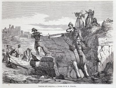 Nineveh bölgesinde Asur kanatlı boğa - “” Tour du monde”” 1. sem. 1863. by Unknown artist