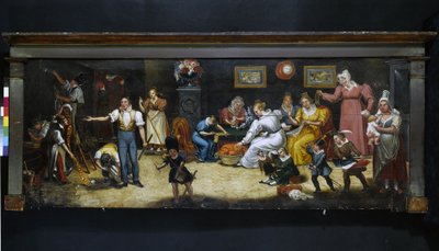 İyi babaya. Döşemeci-dekoratör tabelası. Rue Mouffetard, 5. bölge, Paris, 1825 civarı (tabela) by Unknown artist