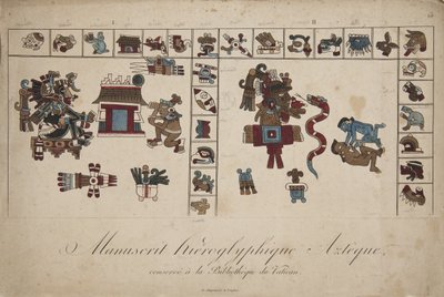 Vatikan kütüphanesindeki Aztek hiyeroglif el yazması (litografi) by Unknown artist