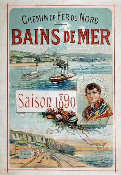 Deniz banyosu: Boulogne-sur-Mer, Le Treport - Kuzey Demiryolunun reklam afişi by Unknown artist