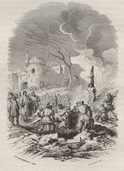 Baldwin V, Flanders Kontu (1012-1067) eyaletlerinde polisi yeniden kuruyor - Theodore Juste (1818-1888) tarafından yazılan “İlkel zamanlardan I. Leopold saltanatının sonuna kadar Belçika Tarihi”nde 1868 gravürü - Özel Toplamak by Unknown artist