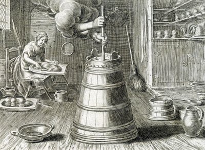 Tereyağı ve peynir yapımı için barat - gravür by Unknown artist