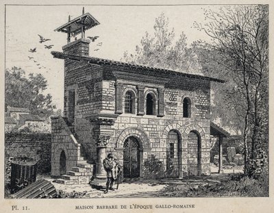 Gallo Roma döneminin Barbar Evi (Gallo-Roma) - (Barbar Evi Gallo Roma dönemi) 1889 gravürü "1889 Evrensel Sergisinde insan yerleşiminin tarihi, Bay Charles GARNIER tarafından - Librairie centrale des beaux-arts Paris 1889 by Unknown artist