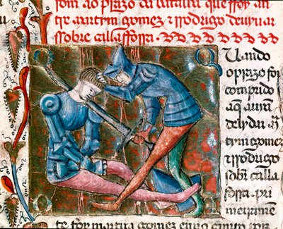 Rodrigo Diaz de Vivar dit Le Cid (1043-1099) ve Martin Gomez arasındaki savaş. Minyatür çekim “” İspanya Günlükleri” by Unknown artist