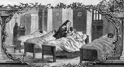 Bernadette Soubirous (1844-1879) hastalara bakan bir rahibe elbisesi içinde. by Unknown artist