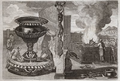Royaumont İncili, Eski Ahit: Parfüm Sunağı. İki sunak figürü, parfümlerden biri ve yakmalık sunulardan biri. 1811