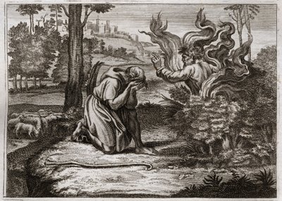 Royaumont İncili, Eski Ahit: Burning Bush. Tanrı, yanan bir çalının ortasından Musa ile konuşur. 1811