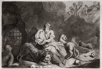 Royaumont İncili, Eski Ahit: Aslanlar çukurunda Daniel. Daniel Aslan çukuruna atılır ve mucizevi bir şekilde sarhoş olur. 1811