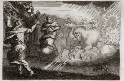 Royaumont İncili, Eski Ahit: İlyas cennette sevinir. İlyas, öğrencisinin huzurunda ateşten bir arabada göğe alınır. Elisee ondan çift aklını alır: Ürdün
