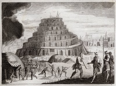 Royaumont İncili, Eski Ahit: Babil Kulesi. Erkekler kibirle cennete bir Kule yükseltmeyi isterler. Allah onların dillerini birbirine karıştırarak bu işi engeller, böylece birbirlerinin konuşmalarını artık duyamazlar. 1811
