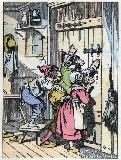 Biquets, kapıyı kimin çaldığını dinler. Jean de la Fontaine