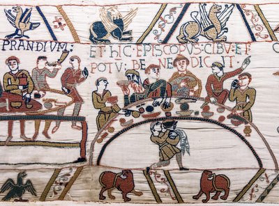Piskopos Odo yiyecek ve şarabı kutsar, Bayeux Goblen (keten üzerine yün işlemesi) by Unknown artist