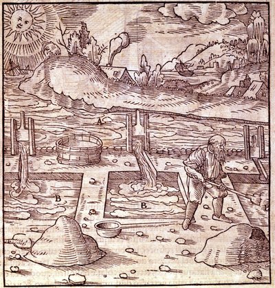Bitüm hasadı. 16. yüzyılın Georg Bauer Agricola “De Re Metalica”” kitabı. İncil. Bilim Müzesi, Milano. by Unknown artist