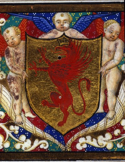 Blazon altın arka planda bir grifon tacı süslüyor. Minyatür detayı. by Unknown artist