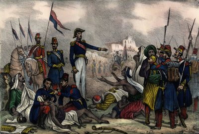 Afrika, Cezayir Fransız ordusunun Arap mahkumların kampı by Unknown artist