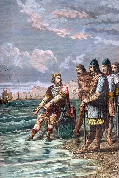 Büyük Kanut, komisyoncularını gelgiti durduracak güce sahip olmadığına ikna eder - Büyük Kral II. 1030 - Sarayına sadece şunu gösterir: by Unknown artist