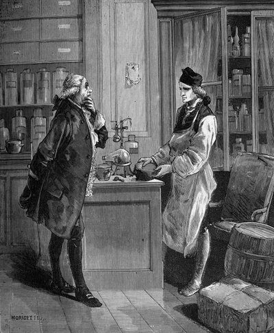 Carl William (Guillaume) Scheele (1742 -1788), İsveçli kimyager Tobern Bergmann 1735-1784 kimyager ile laboratuvarında. by Unknown artist