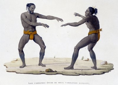 Carolinian erkekleri dans ediyor (Carolinian Adaları, Okyanusya). by Unknown artist