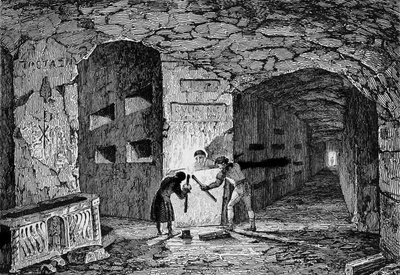 Roma Yeraltı Mezarları. 19. yüzyıl gravür. by Unknown artist