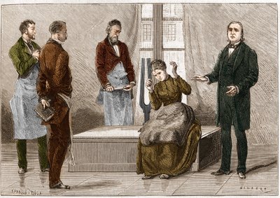 Sesin etkisiyle oluşan katalepsi (Diapason). Fransız nörolog Jean Martin Charcot (1825-1893) (sağda) Salpetriere hastanesinde bir hasta üzerinde hipnoz gösteriyor. “Doğa” 1879