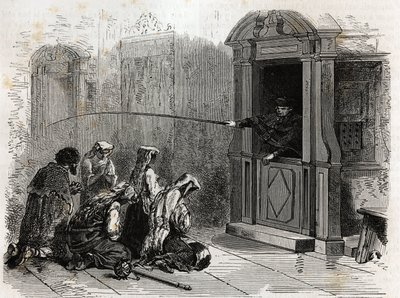 Katolik uygulayıcılar dua ederken, sıradan bir tövbe, kabinden bir rahip tarafından yönetilen kamçılar. Ludovic Celler tarafından 1863 yılında Roma
