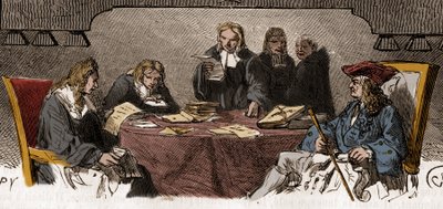 18. yüzyılda sansür: Eski Rejim altında, güvenlik nedeniyle özel yazışmaları incelemekle görevli olan hizmete “Kara Dolap” denir. 19. yüzyılın gravürü. by Unknown artist