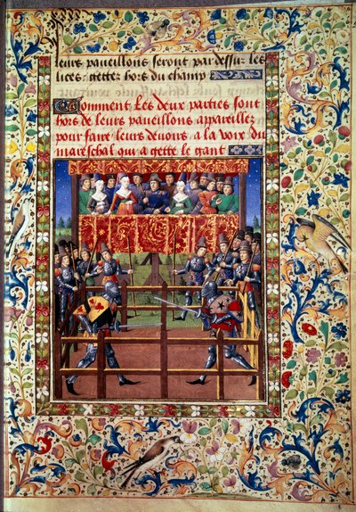 Savaş rehin olarak törenler ve törenler: iki şövalye arasında kapalı alanda düello Jean de Rolin (15. yüzyıl) tarafından bir el yazmasından minyatür 1460 Paris, B.N. by Unknown artist