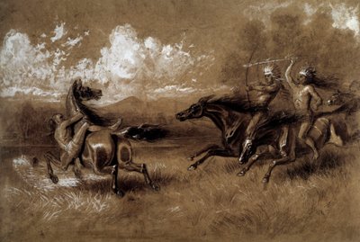 Başka bir kabilenin düşmanına karşı binen Kızılderililerin Suçlanması Anonim 19. yüzyıl çizimi. La Rochelle, Yeni Dünya Müzesi by Unknown artist