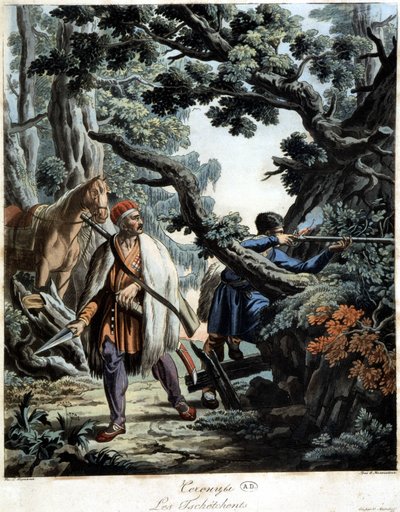 Çeçenler bir Kafkas ormanında pusuya düşürüldü, deb. 19. yüzyıl by Unknown artist
