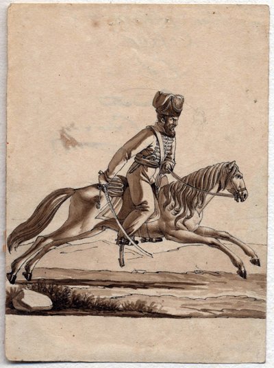 ""Baş (ataman) Kazak"" (Kazak Atamanı) Anonim çizim 1818 Dim 11.4x8.2 cm Özel Koleksiyon by Unknown artist