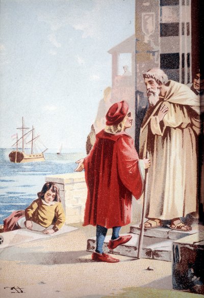 Christopher Columbus'un çocukluğu. 19. yüzyıl kromolitografisi. by Unknown artist