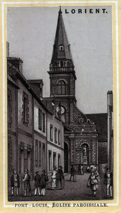Port Louis Kilisesi bucak (Port Louis) Pays de Lorient, Morbihan, Brittany. 19. yüzyılın sonlarında kromolitografi. by Unknown artist