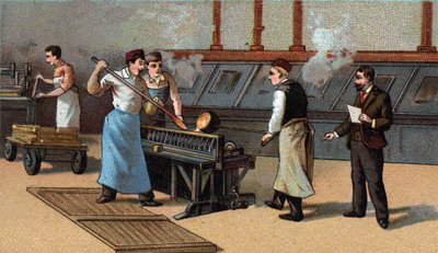 Madeni para yapımı, altın bıçaklar. 19. yüzyılın sonunun kromolitografisi by Unknown artist