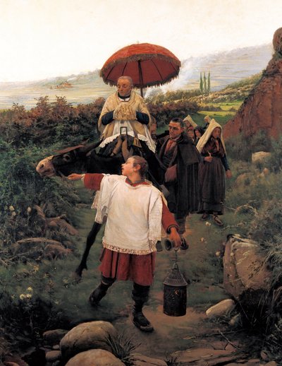“" Dağı Birleştir "" Bir dağda Dini Kortej. Mariano VAYREDA VILA'nın (1853-1903) tablosu. İspanya, Olot Garrotxa Bölge Müzesi. by Unknown artist