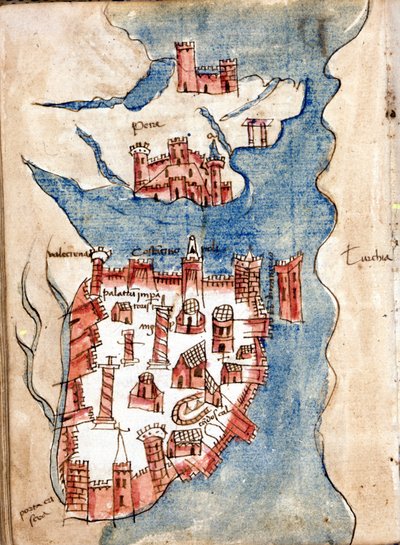 Konstantinopolis, 15. yüzyıl Venedik'inin el yazması haritası. by Unknown artist