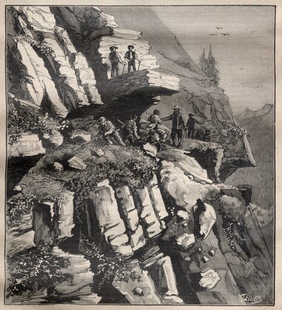 Alplerde bir dağ yolu inşaatı - "La Science francaise" gravürü by Unknown artist