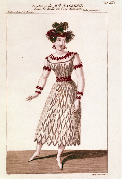 Piotr veya Petr Ilyich Tchaikovsky (veya Tchaikovsky veya Ciajkovskij veya Tchaikowsky) tarafından “Uyuyan Güzel” balesinde dansçı Maria Taglioni (1804-1884) kostümü by Unknown artist
