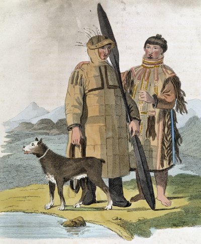 Rus eyaletinden bir çift ve köpekleri - gravür by Unknown artist