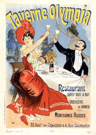 Şampanya ile kadeh kaldıran çift - 19. yüzyılın sonlarında Jules Cheret tarafından Tavern Olympia için reklam afişi by Unknown artist