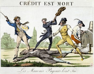 Kredi öldü: kötü ödeme yapanlar öldürdü - 1820 civarında karikatür by Unknown artist
