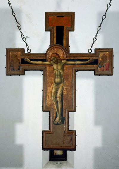 Çarmıha Gerilme Bir haçın arkasındaki isimsiz ahşap boyama. 15. yüzyıl Varazze, Cappella del Castello Invrea İtalya by Unknown artist