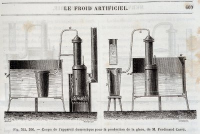 Buz üretimi için yerli ekipmanın kesilmesi, Ferdinand Carre tarafından - Louis Figuier tarafından “” Les harikalar de l