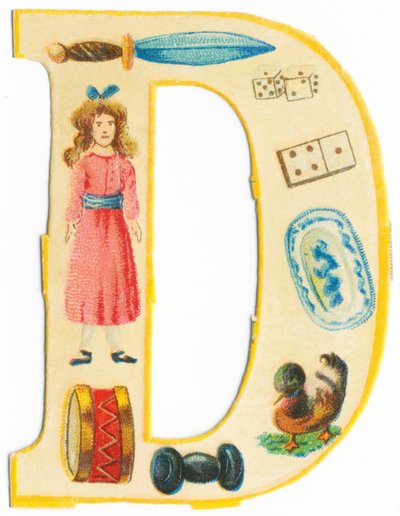 D: hançer, oyuncak bebek, zar, domino, davul, tabak, halter, ördek (renkli taş) by Unknown artist