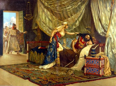 Dalila, gücünü yeniden kazanmak için Samson'un saçını kesmek üzeredir. 19. yüzyıl. by Unknown artist