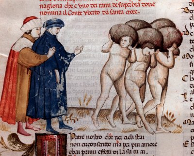 Dante ve Virgil sayıma ve Umberto Aldobrandeschi Oderisi da Gubbio